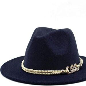 Gossifan Lady Fashion Wide Brim Felt Fedora Panama Hat with Ring Belt